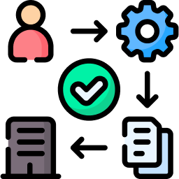 a gear icon with workflow arrows in a loop